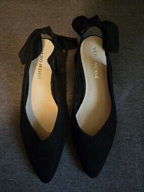 Vero Moda Black Pointed Bow Tie Flats